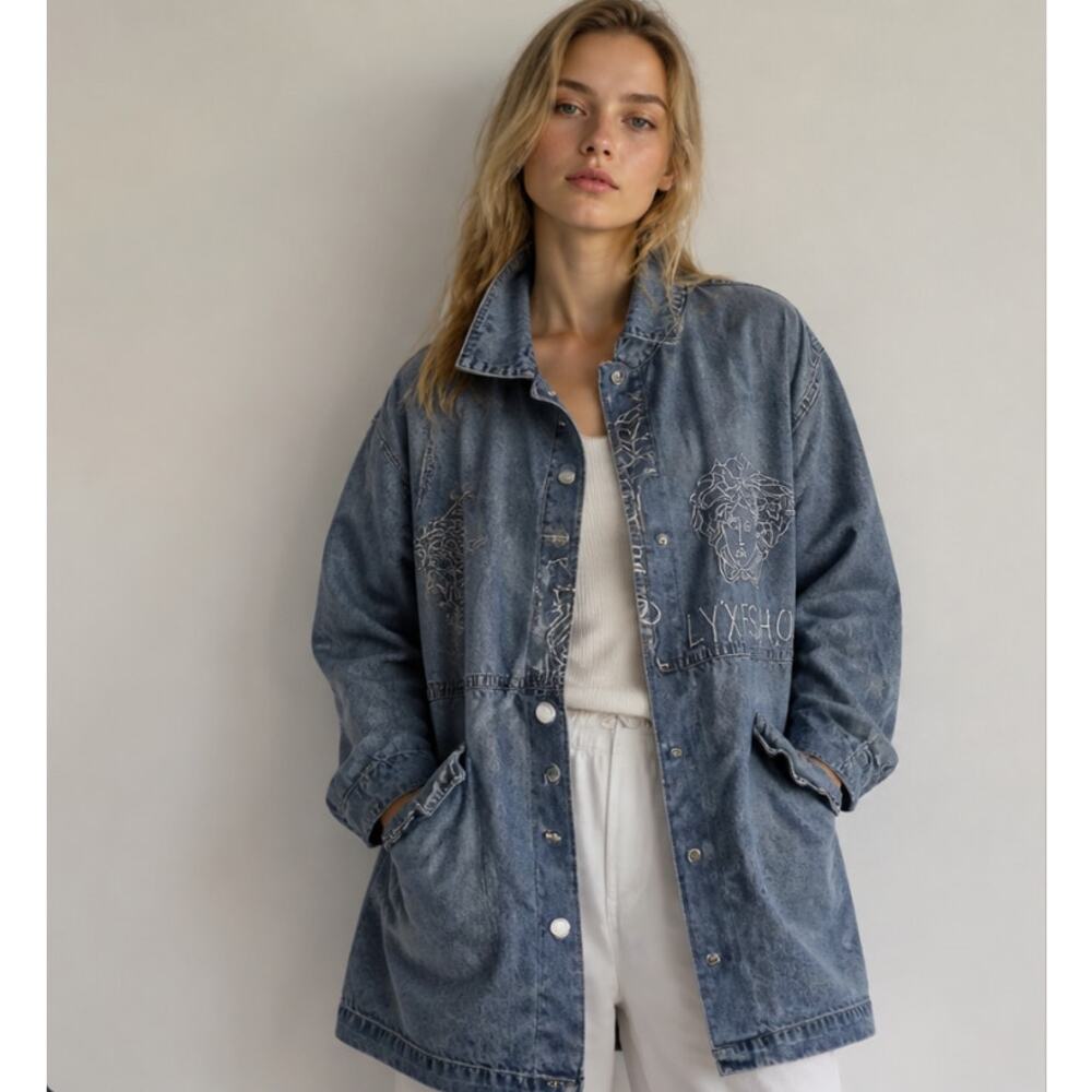 90s vintage Acid Wash Denim Duster Jacket